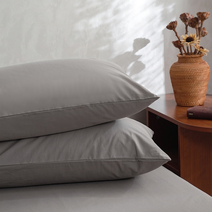 91家纺网 家纺一手货源 找家纺 雅居纺家纺 2025新款全棉素色水洗棉单枕套 绅士灰