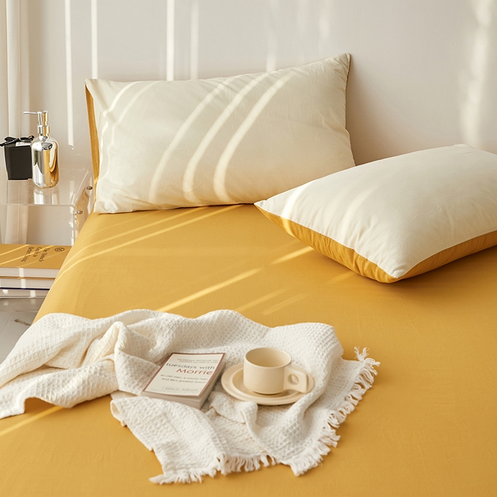 91家纺网 家纺一手货源 找家纺 雅居纺家纺 2025新款全棉素色水洗棉单枕套 米黄明黄