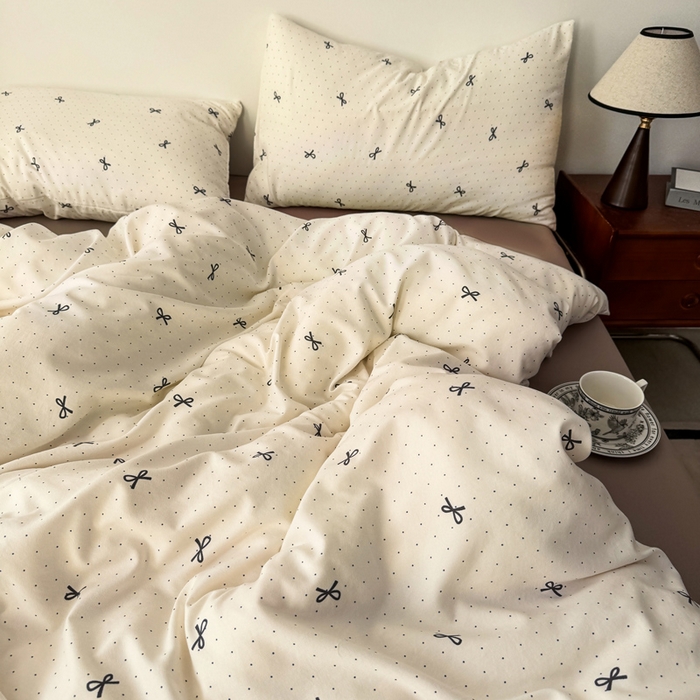 91家纺网 家纺一手货源 找家纺 漫仙阁家纺 2025年爆款新品有氧双层纱四件套-碎花 蝴蝶可颂-咖