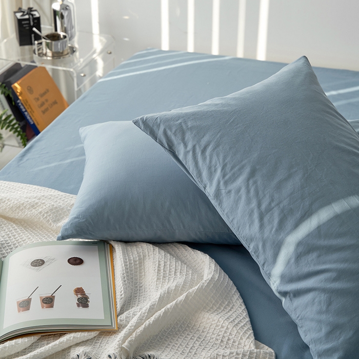 91家纺网 家纺一手货源 找家纺 雅居纺家纺 2025新款全棉素色水洗棉单枕套 浅蓝