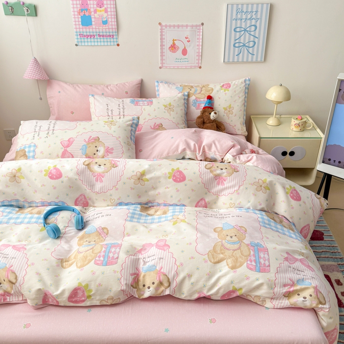 91家纺网 家纺一手货源 找家纺 曼之夏 2025新款全棉印花四件套 甜甜心事