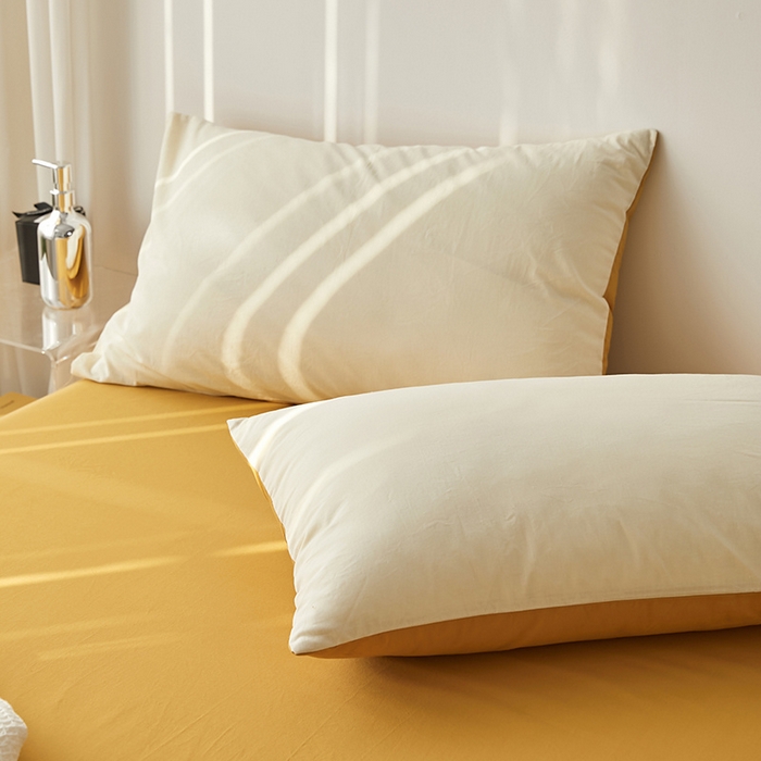 91家纺网 家纺一手货源 找家纺 雅居纺家纺 2025新款全棉素色水洗棉单枕套 米黄明黄