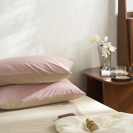 雅居纺家纺 2025新款全棉素色水洗棉单枕套 绅士红卡其