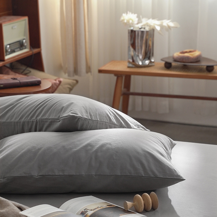 91家纺网 家纺一手货源 找家纺 雅居纺家纺 2025新款全棉素色水洗棉单枕套 绅士灰