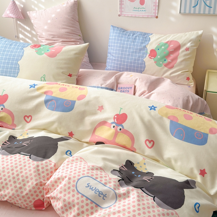 91家纺网 家纺一手货源 找家纺 曼之夏 2025新款全棉印花四件套 兜兜乐园