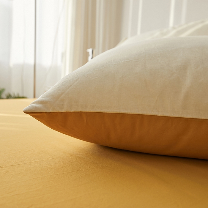 91家纺网 家纺一手货源 找家纺 雅居纺家纺 2025新款全棉素色水洗棉单枕套 米黄明黄