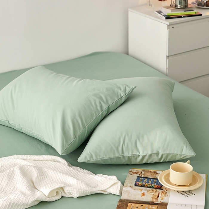91家纺网 家纺一手货源 找家纺 雅居纺家纺 2025新款全棉素色水洗棉单枕套 水绿