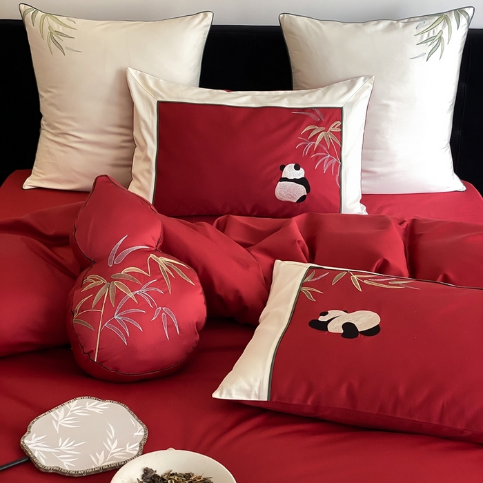 91家纺网 家纺一手货源 找家纺 （总）MIU缪家居 2025新款100支全棉磨毛四件套-熊猫与竹