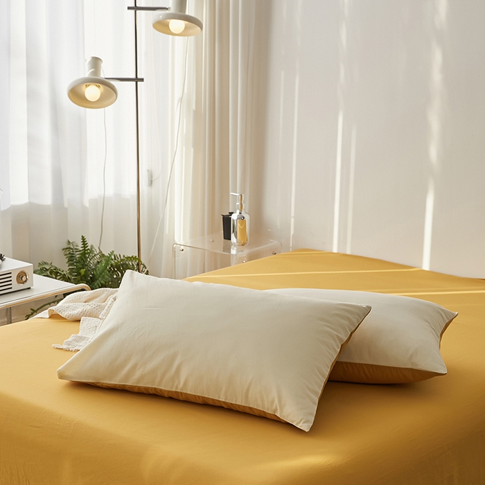 91家纺网 家纺一手货源 找家纺 雅居纺家纺 2025新款全棉素色水洗棉单枕套 米黄明黄
