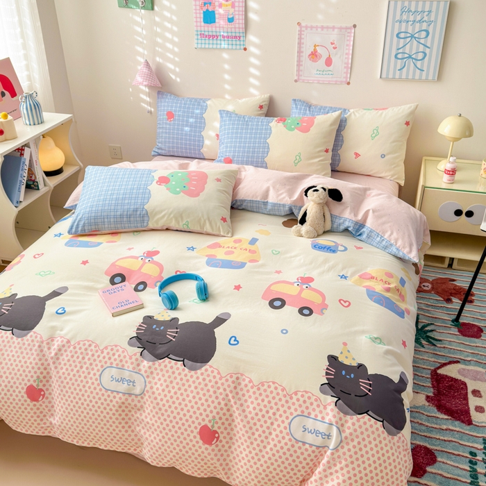 91家纺网 家纺一手货源 找家纺 曼之夏 2025新款全棉印花四件套 兜兜乐园