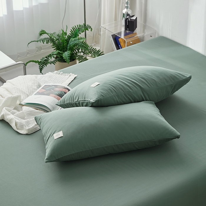 91家纺网 家纺一手货源 找家纺 雅居纺家纺 2025新款全棉素色水洗棉单枕套 墨子绿