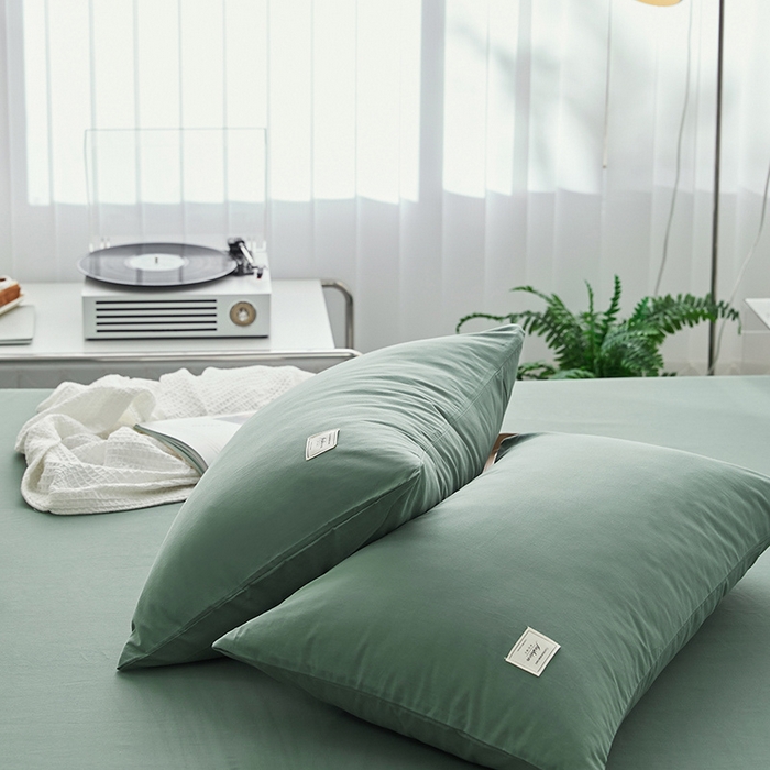 91家纺网 家纺一手货源 找家纺 雅居纺家纺 2025新款全棉素色水洗棉单枕套 墨子绿