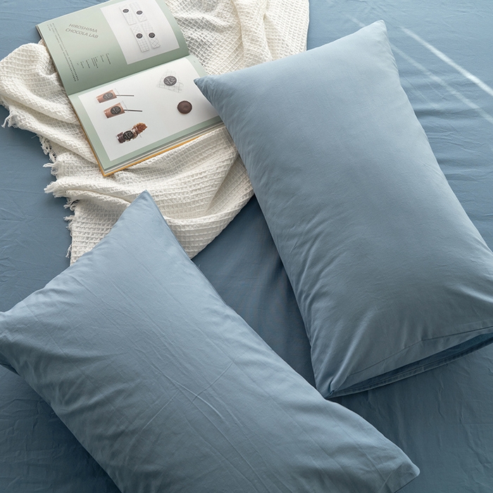 91家纺网 家纺一手货源 找家纺 雅居纺家纺 2025新款全棉素色水洗棉单枕套 浅蓝