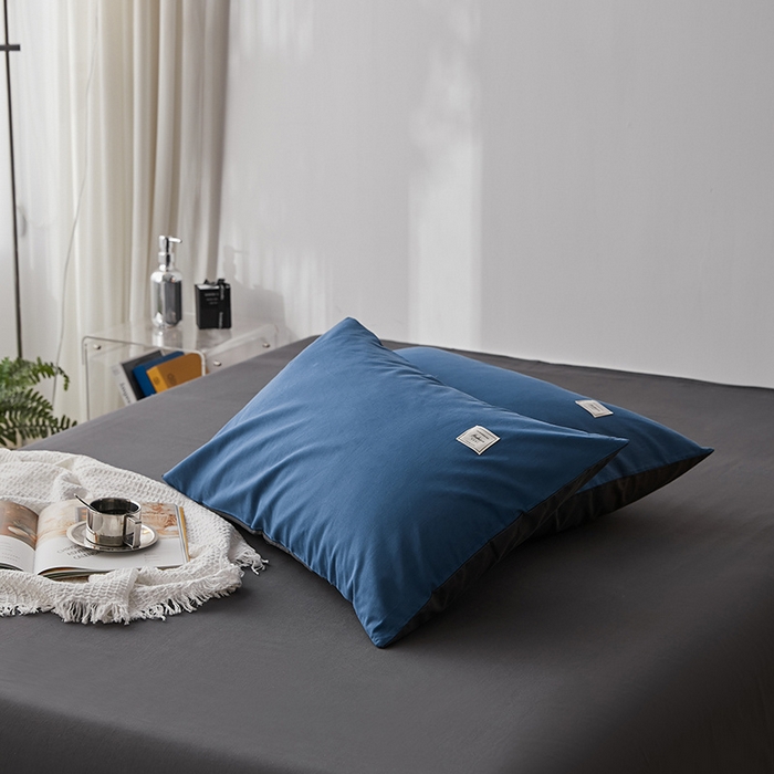 91家纺网 家纺一手货源 找家纺 雅居纺家纺 2025新款全棉素色水洗棉单枕套 牛仔蓝低调灰