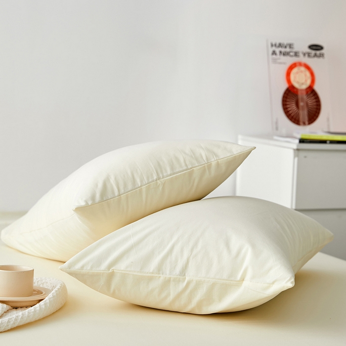 91家纺网 家纺一手货源 找家纺 雅居纺家纺 2025新款全棉素色水洗棉单枕套 米黄