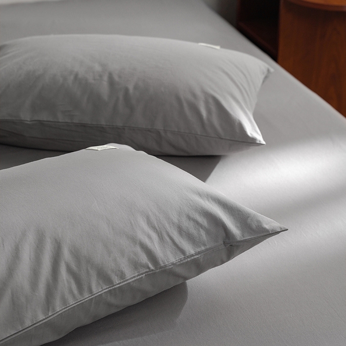 91家纺网 家纺一手货源 找家纺 雅居纺家纺 2025新款全棉素色水洗棉单枕套 绅士灰