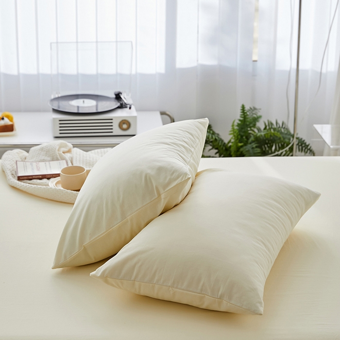 91家纺网 家纺一手货源 找家纺 雅居纺家纺 2025新款全棉素色水洗棉单枕套 米黄