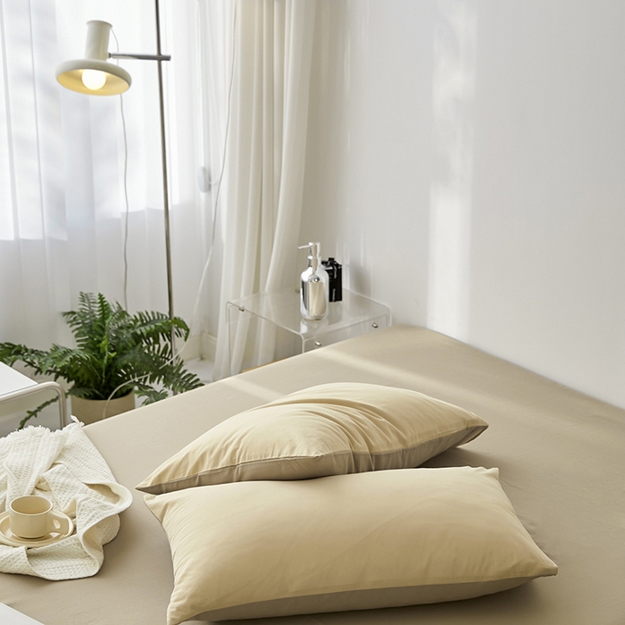 91家纺网 家纺一手货源 找家纺 雅居纺家纺 2025新款全棉素色水洗棉单枕套 咖啡卡其