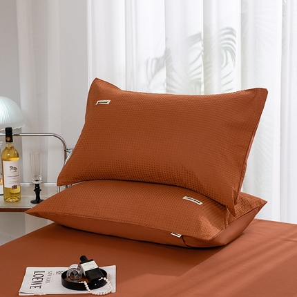 91家纺网 家纺一手货源 找家纺 眠博士 2025新款简约时尚全棉华夫格枕套 简约款-焦糖
