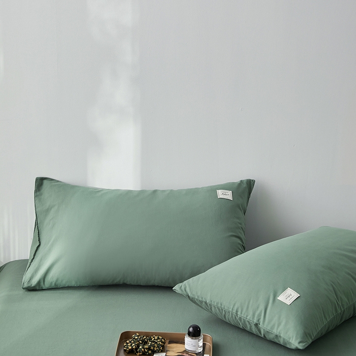 91家纺网 家纺一手货源 找家纺 雅居纺家纺 2025新款全棉素色水洗棉单枕套 墨子绿