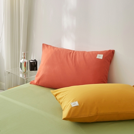 雅居纺家纺 2025新款全棉素色水洗棉单枕套 橙黄明黄