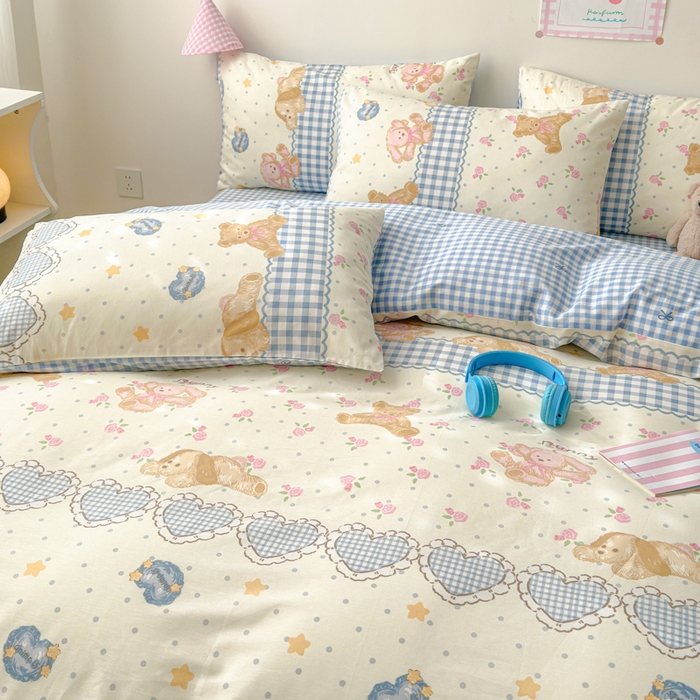 91家纺网 家纺一手货源 找家纺 曼之夏 2025新款全棉印花四件套 少女熊