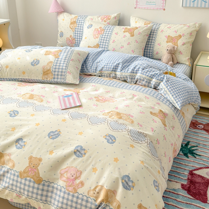 91家纺网 家纺一手货源 找家纺 曼之夏 2025新款全棉印花四件套 少女熊