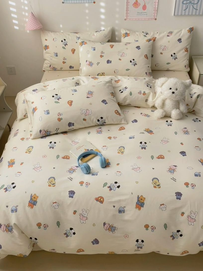 91家纺网 家纺一手货源 找家纺 曼之夏 2025新款全棉印花四件套 游乐园