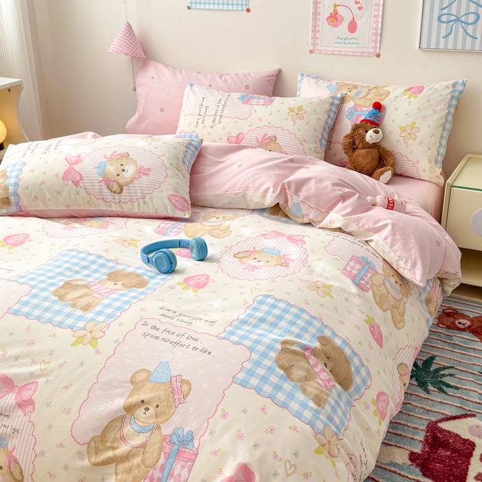 91家纺网 家纺一手货源 找家纺 曼之夏 2025新款全棉印花四件套 甜甜心事