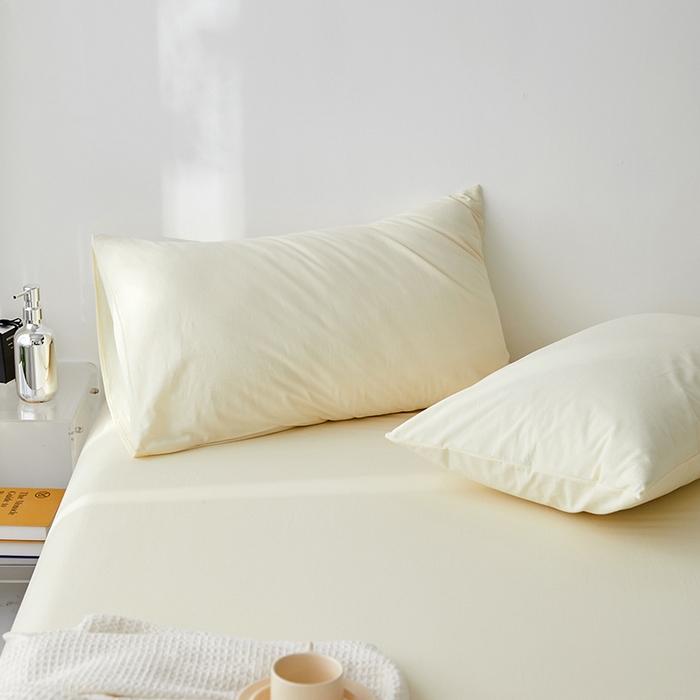 91家纺网 家纺一手货源 找家纺 雅居纺家纺 2025新款全棉素色水洗棉单枕套 米黄