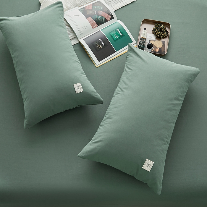 91家纺网 家纺一手货源 找家纺 雅居纺家纺 2025新款全棉素色水洗棉单枕套 墨子绿