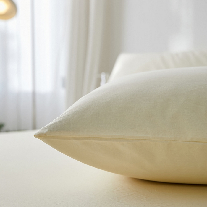 91家纺网 家纺一手货源 找家纺 雅居纺家纺 2025新款全棉素色水洗棉单枕套 米黄