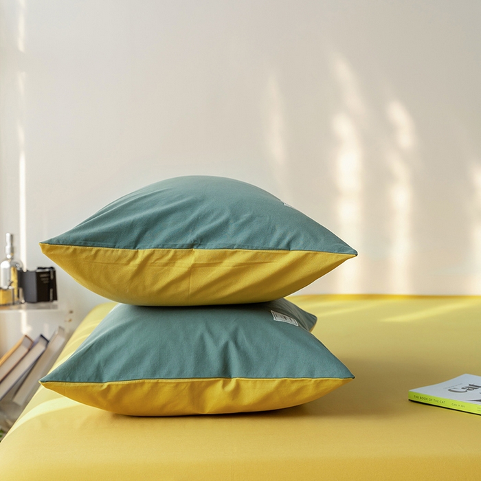 91家纺网 家纺一手货源 找家纺 雅居纺家纺 2025新款全棉素色水洗棉单枕套 墨子绿绅士黄