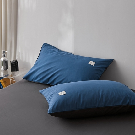 雅居纺家纺 2025新款全棉素色水洗棉单枕套 牛仔蓝低调灰