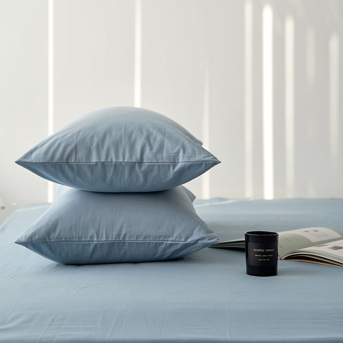 91家纺网 家纺一手货源 找家纺 雅居纺家纺 2025新款全棉素色水洗棉单枕套 浅蓝