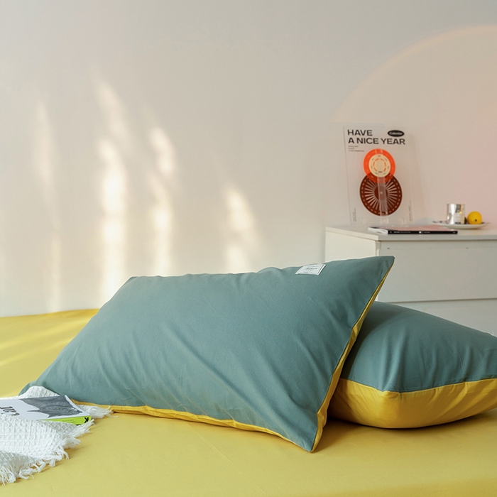 91家纺网 家纺一手货源 找家纺 雅居纺家纺 2025新款全棉素色水洗棉单枕套 墨子绿绅士黄