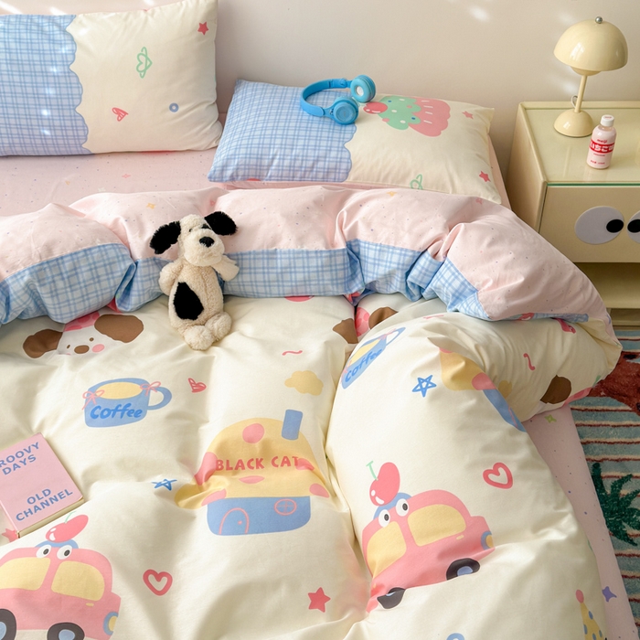 91家纺网 家纺一手货源 找家纺 曼之夏 2025新款全棉印花四件套 兜兜乐园