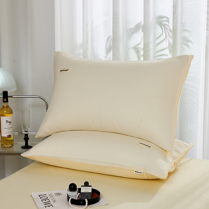 91家纺网 家纺一手货源 找家纺 眠博士 2025新款简约时尚全棉华夫格枕套 简约款-珍珠白