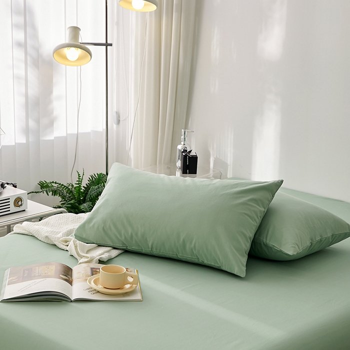 91家纺网 家纺一手货源 找家纺 雅居纺家纺 2025新款全棉素色水洗棉单枕套 水绿