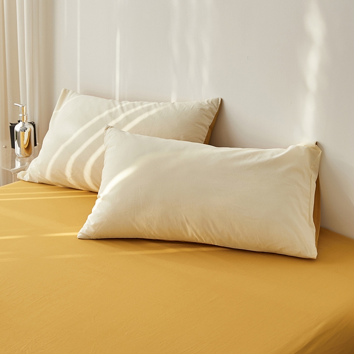 91家纺网 家纺一手货源 找家纺 雅居纺家纺 2025新款全棉素色水洗棉单枕套 米黄明黄