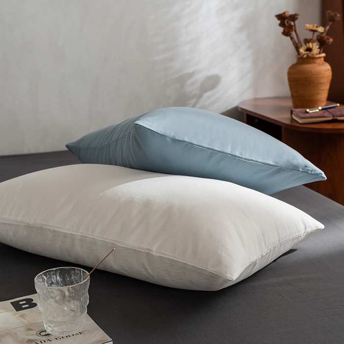 91家纺网 家纺一手货源 找家纺 雅居纺家纺 2025新款全棉素色水洗棉单枕套 白+浅蓝