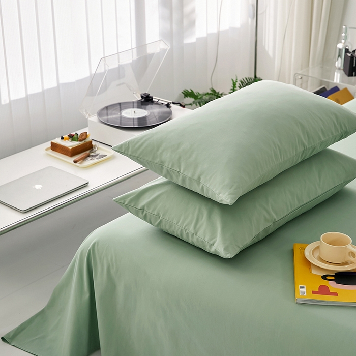 91家纺网 家纺一手货源 找家纺 雅居纺家纺 2025新款全棉素色水洗棉单枕套 水绿