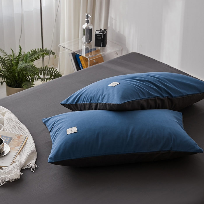 91家纺网 家纺一手货源 找家纺 雅居纺家纺 2025新款全棉素色水洗棉单枕套 牛仔蓝低调灰