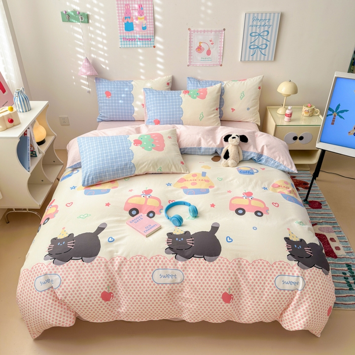 91家纺网 家纺一手货源 找家纺 曼之夏 2025新款全棉印花四件套 兜兜乐园