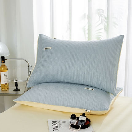 91家纺网 家纺一手货源 找家纺 眠博士 2025新款简约时尚全棉华夫格枕套 简约款-蓝奶黄