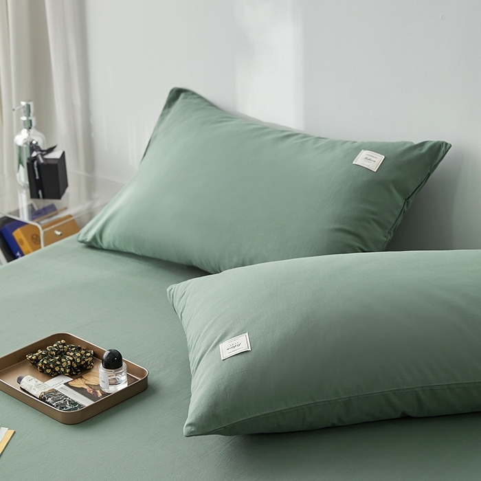 91家纺网 家纺一手货源 找家纺 雅居纺家纺 2025新款全棉素色水洗棉单枕套 墨子绿