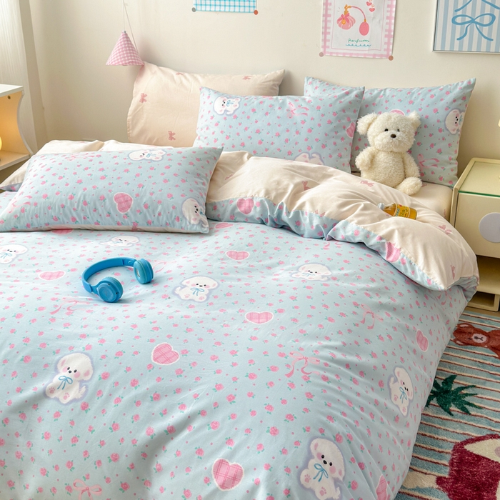 91家纺网 家纺一手货源 找家纺 曼之夏 2025新款全棉印花四件套 蝴蝶结小狗