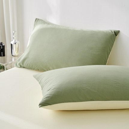 雅居纺家纺 2025新款全棉素色水洗棉单枕套 豆绿米黄