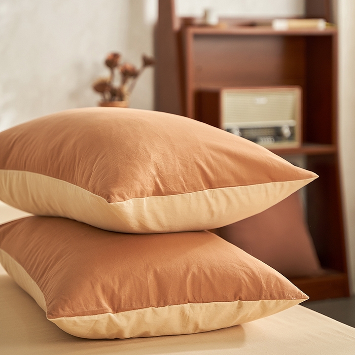 91家纺网 家纺一手货源 找家纺 雅居纺家纺 2025新款全棉素色水洗棉单枕套 焦糖咖啡