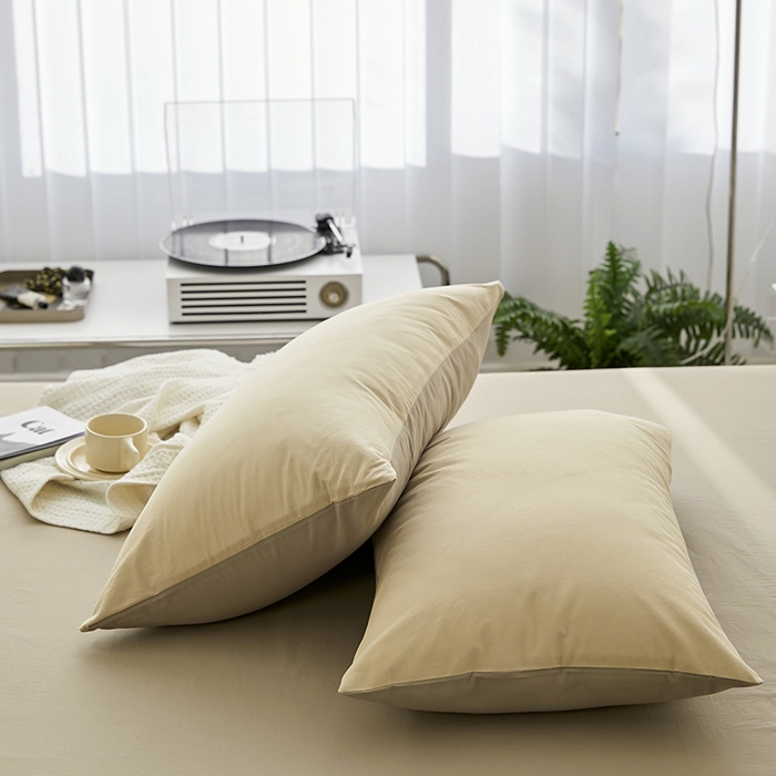 91家纺网 家纺一手货源 找家纺 雅居纺家纺 2025新款全棉素色水洗棉单枕套 咖啡卡其